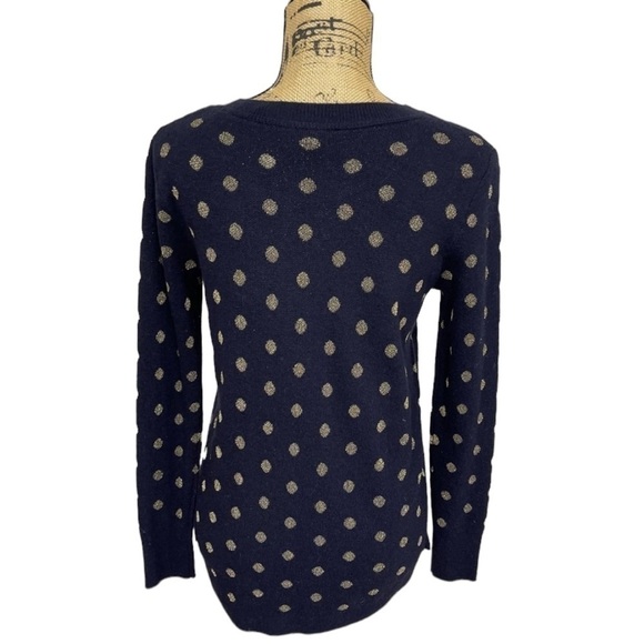 Loft Pullover Sweater Navy Blue Gold Polka Dot Knit NWT Soft - Picture 10 of 12